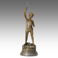 Enfants Figure Statue Enfant Pêche Décoration Bronze Sculpture TPE-343